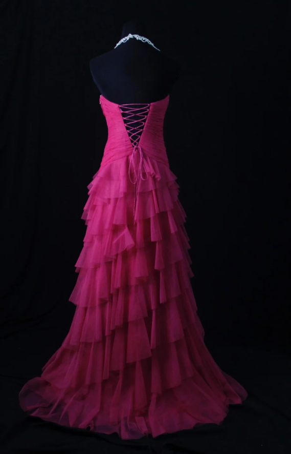 Gorgeous Hot Pink Sheath Long Prom Dresses Chiffon Sweetheart Formal Dresses Sleeveless Evening Dresses EP06013