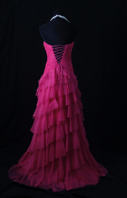 Gorgeous Hot Pink Sheath Long Prom Dresses Chiffon Sweetheart Formal Dresses Sleeveless Evening Dresses EP06013