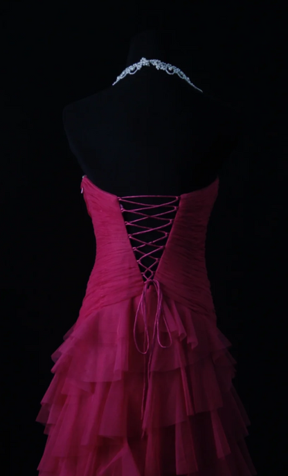 Gorgeous Hot Pink Sheath Long Prom Dresses Chiffon Sweetheart Formal Dresses Sleeveless Evening Dresses EP06013