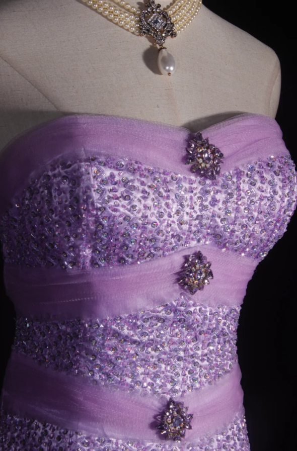 Gorgeous Purple A-Line Long Prom Dresses Tulle Strapless Formal Dresses Sleeveless Evening Dresses EP06014