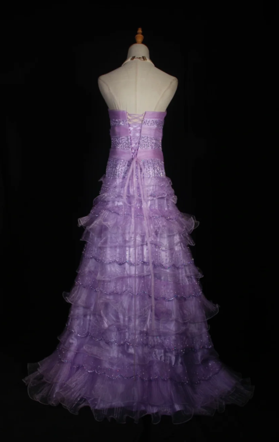 Gorgeous Purple A-Line Long Prom Dresses Tulle Strapless Formal Dresses Sleeveless Evening Dresses EP06014