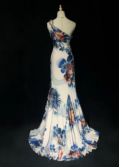 Robes d'anniversaire élégantes bleu dégradé, col en V, paillettes, mousseline, fourreau, robes de bal, robes de soirée ED04456