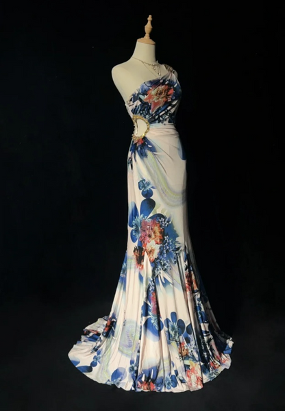 Robes d'anniversaire élégantes bleu dégradé, col en V, paillettes, mousseline, fourreau, robes de bal, robes de soirée ED04456