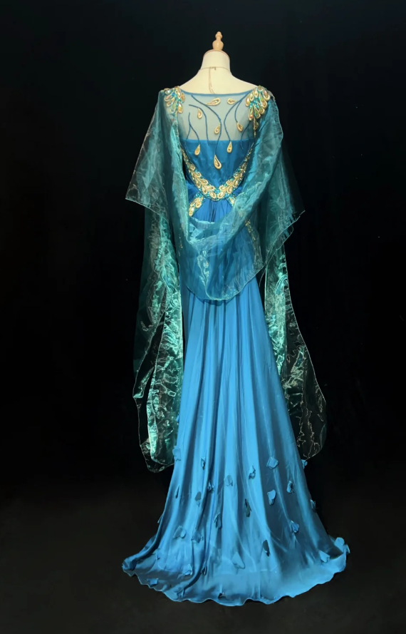 Chic Blue Long Prom Dresses Sheath Straps Birthday Dresses Beaded Satin Sleeveless Evening Dresses EP06044