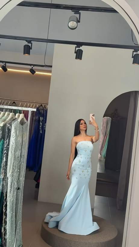 ChicBlue Long Prom Dresses Strapless Mermaid Birthday Dresses Satin Sleeveless Evening Dresses EP06050