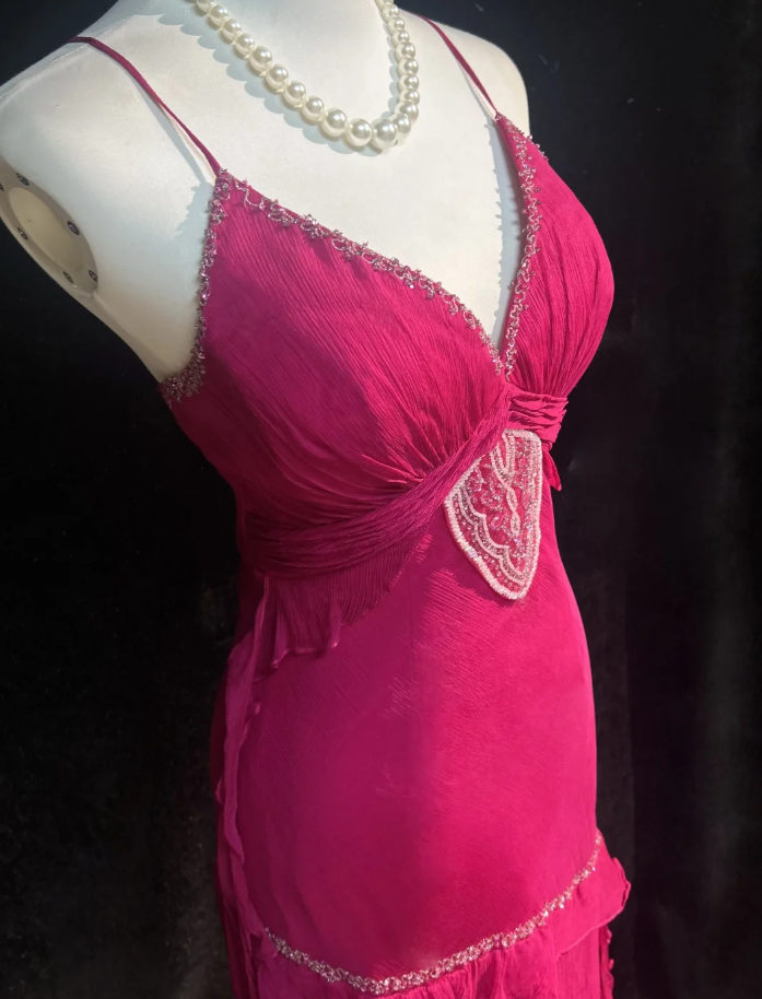 Fairy Hot Pink Short Prom Dresses Sheath Sapghetti Straps Birthday Dresses Chiffon Beaded Sleeveless Evening Dresses EP06066