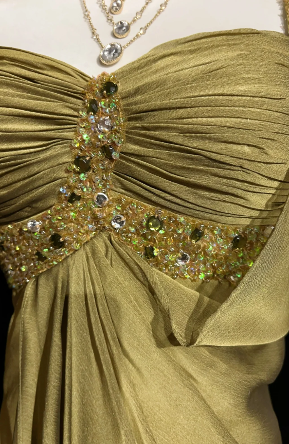 Fairy Olive Green Long Prom Dresses One-shouder Sheath Evening Dresses Silk Sleeveless Wedding Guest Dresses EP06069