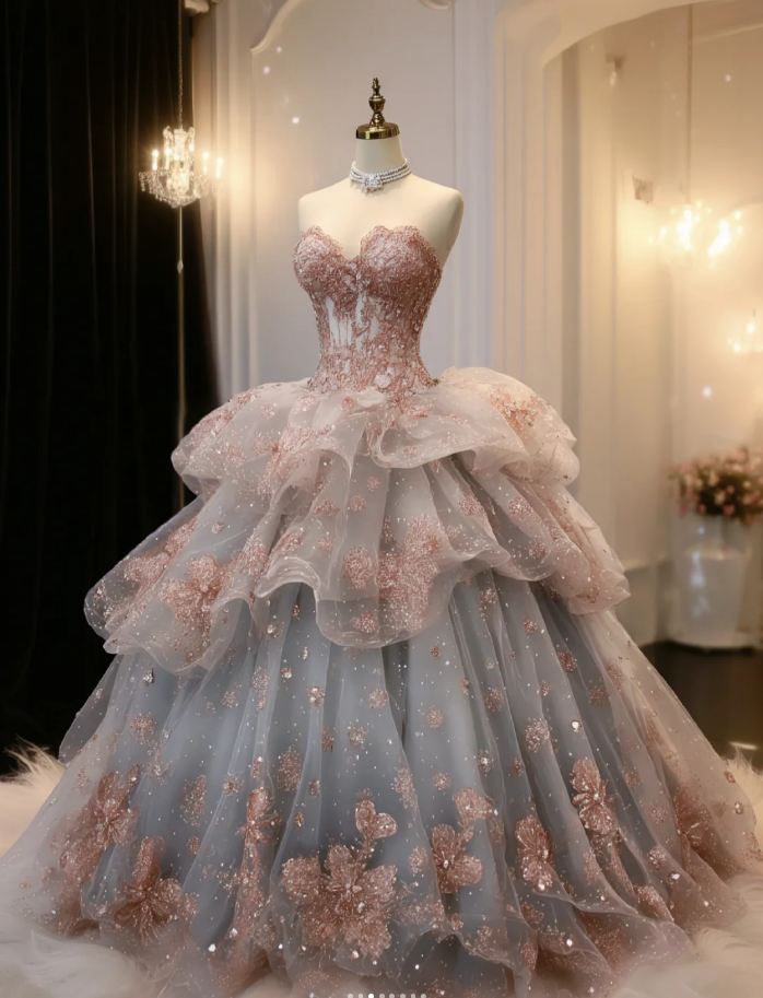 Fairy Sweetheart Quinceanera Dresses A-Line Long Prom Dresses Appliques Tulle Sweet 16 Dress EP06071