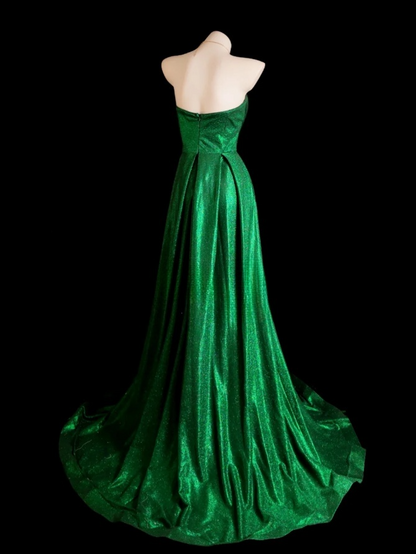 Fairy Green Birthday Dresses A-Line Long Prom Dresses Satin Sleeveless Party Dresses EP06072