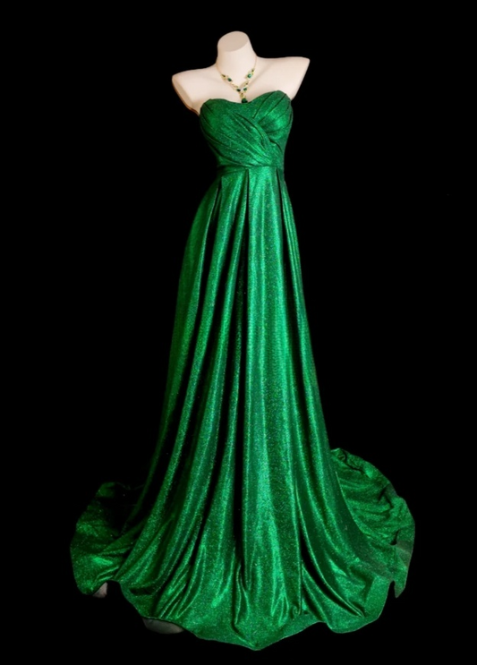 Fairy Green Birthday Dresses A-Line Long Prom Dresses Satin Sleeveless Party Dresses EP06072