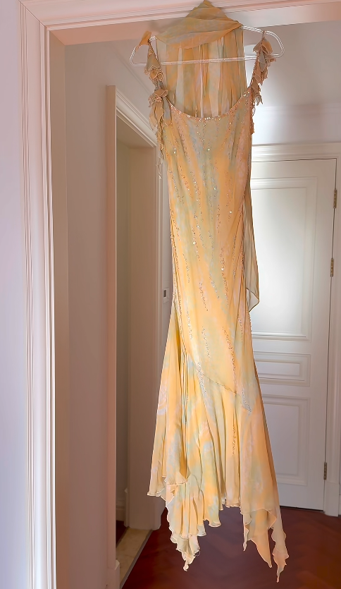 Fairy Orange Birtdhay Dresses Sheath Straps Long Prom Dresses Chiffon Beaded Sleeveless Party Dresses EP06073