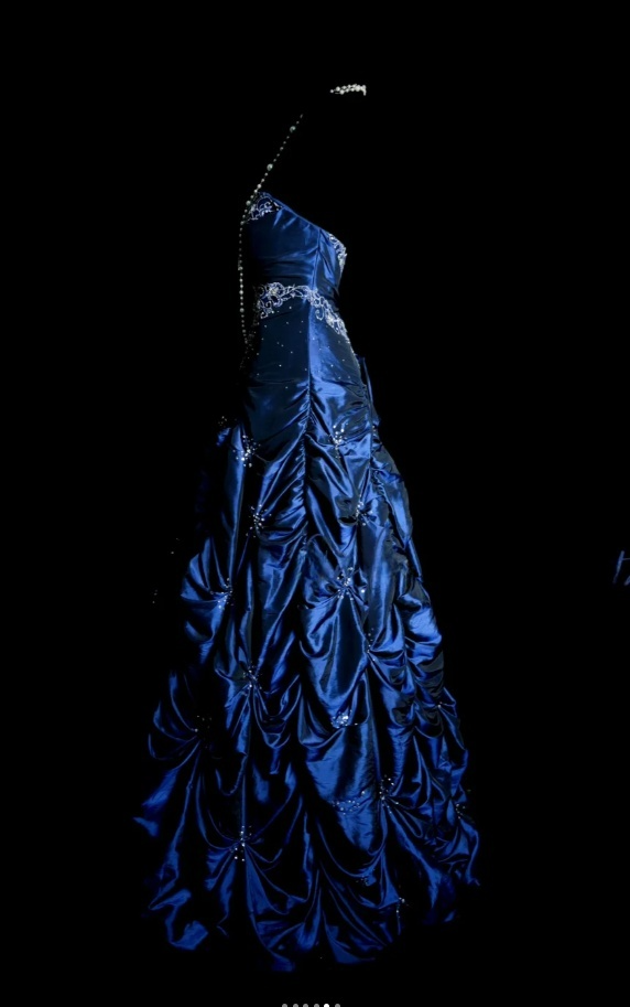 Chic Navy Blue Long Prom Dresses Satin Beaded A-Line Evening Dresses Strapless Sleeveless Formal Dresses EP06076