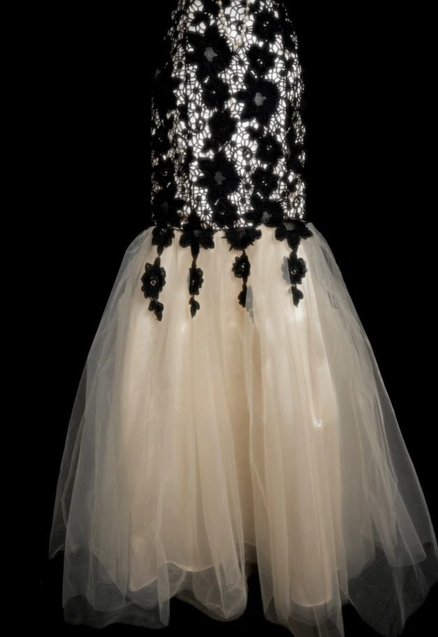 Elegant Black Mermaid Long Prom Dresses Lace Appliques Strapless Evening Dresses Sleeveless Formal Dresses EP06083