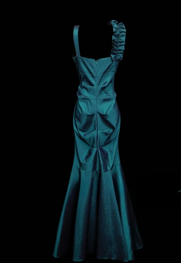 Glam Dark Teal Mermaid Long Prom Dresses Satin V-neck Evening Dresses Sleeveless Formal Dresses EP06088