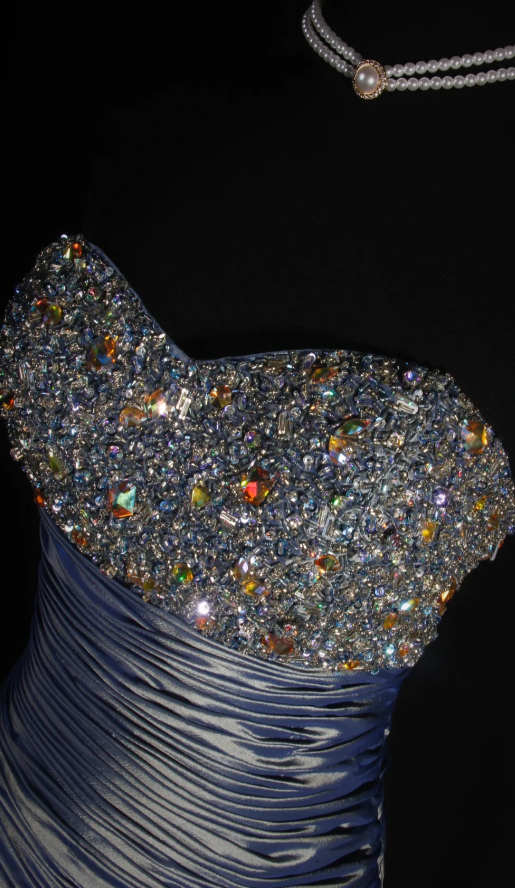 Gorgeous Gray Blue Sheath Long Prom Dresses Satin Strapless Evening Dresses Sleeveless Formal Dresses EP06093