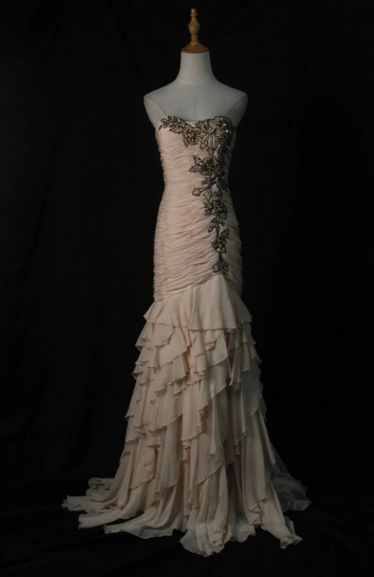 Gorgeous Blush Pink Sheath Long Prom Dresses Chiffon Strapless Evening Dresses Sleeveless Formal Dresses EP06094