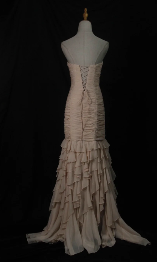 Gorgeous Blush Pink Sheath Long Prom Dresses Chiffon Strapless Evening Dresses Sleeveless Formal Dresses EP06094