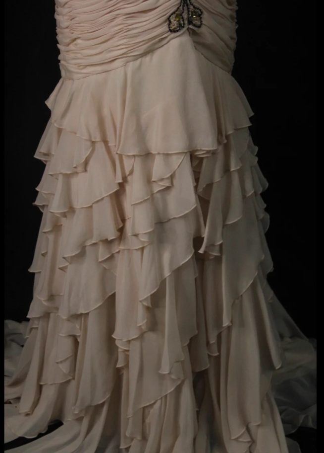 Gorgeous Blush Pink Sheath Long Prom Dresses Chiffon Strapless Evening Dresses Sleeveless Formal Dresses EP06094