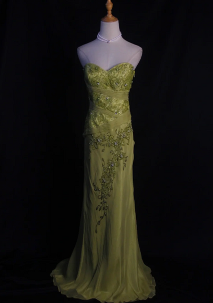 Gorgeous Sheath Long Prom Dresses Sequins Beaded Chiffon Strapless Evening Dresses Sleeveless Formal Dresses EP06096