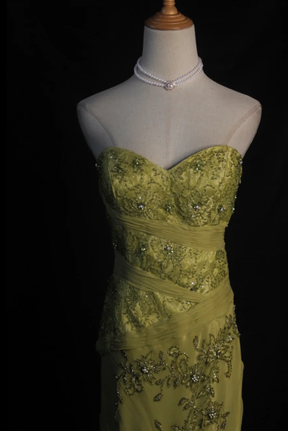 Gorgeous Sheath Long Prom Dresses Sequins Beaded Chiffon Strapless Evening Dresses Sleeveless Formal Dresses EP06096