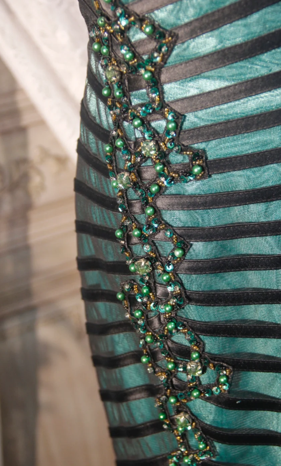 Gorgeous Dark Green Mermaid Long Prom Dresses Tulle Beaded Spaghetti Straps Evening Dresses Sleeveless Formal Dresses EP06097