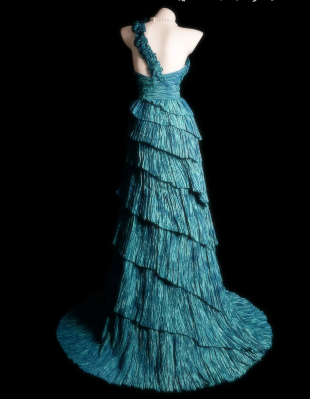 Gorgeous Blue Sheath Long Prom Dresses, Taffeta One-Shoulder Evening Dresses, Sleeveless Formal Dresses EP06098