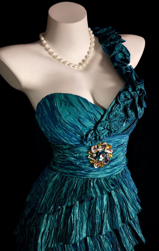 Gorgeous Blue Sheath Long Prom Dresses, Taffeta One-Shoulder Evening Dresses, Sleeveless Formal Dresses EP06098