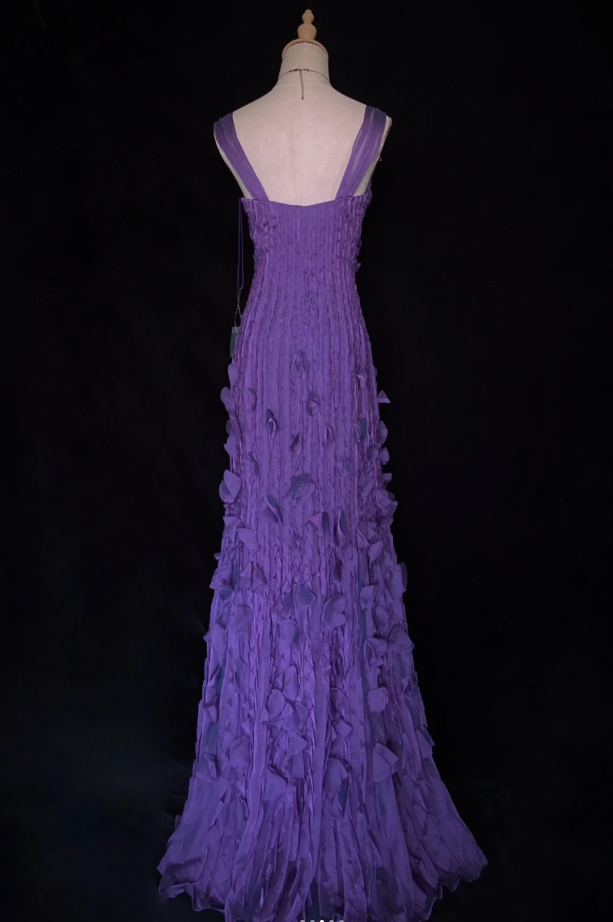 Gorgeous Purple Sheath Long Prom Dresses Chiffon V-neck Evening Dresses Sleeveless Formal Dresses EP06100