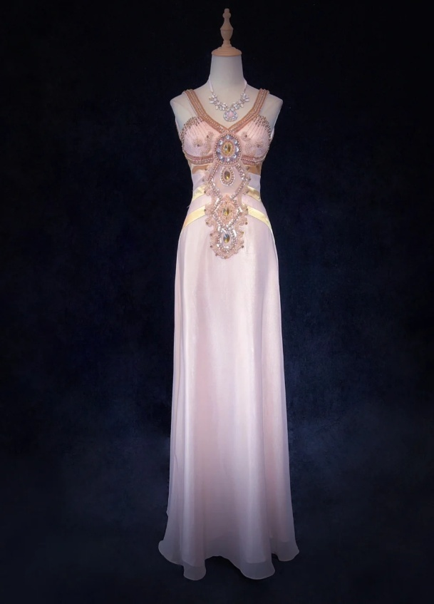 Fairy Pink Sheath Long Prom Dresses Satin Beaded V-neck Evening Dresses Sleeveless Formal Dresses EP06103