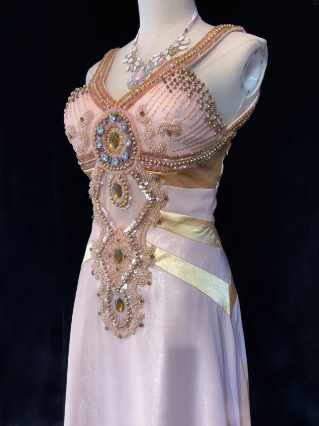 Fairy Pink Sheath Long Prom Dresses Satin Beaded V-neck Evening Dresses Sleeveless Formal Dresses EP06103