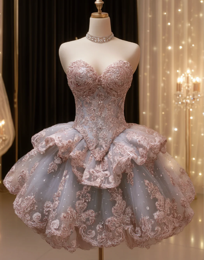 Cute A-Line Short Prom Dresses Appliques Sleeveless Evening Dresses Satin Sweetheart Formal Dresses EP06111