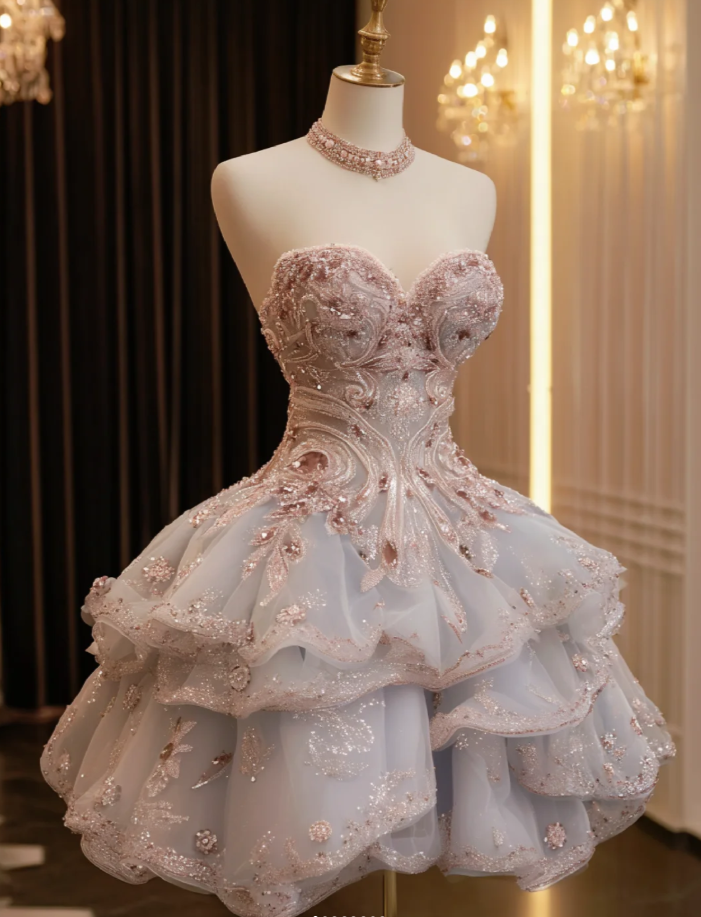 Cute A-Line Short Prom Dresses Appliques Sleeveless Birthday Dresses Tulle Sweetheart Party Dresses  EP06113