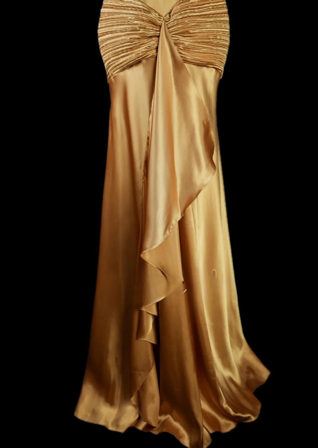 Vintage Yellow Long Prom Dresses Sheath Satin Sleeveless Evening Dresses Halter Birthday Dresses EP06116