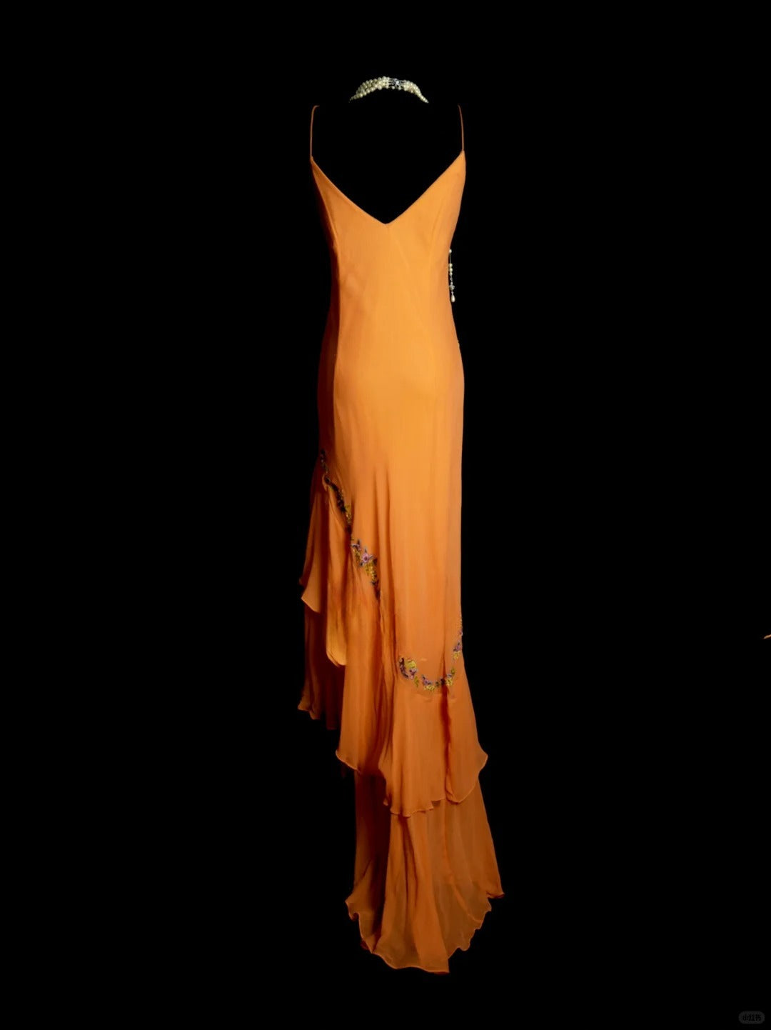 Vintage Orange Long Prom Dresses Sheath Sleeveless Evening Dresses Chiffon Appliques Spaghetti Straps Birthday Dresses EP06120