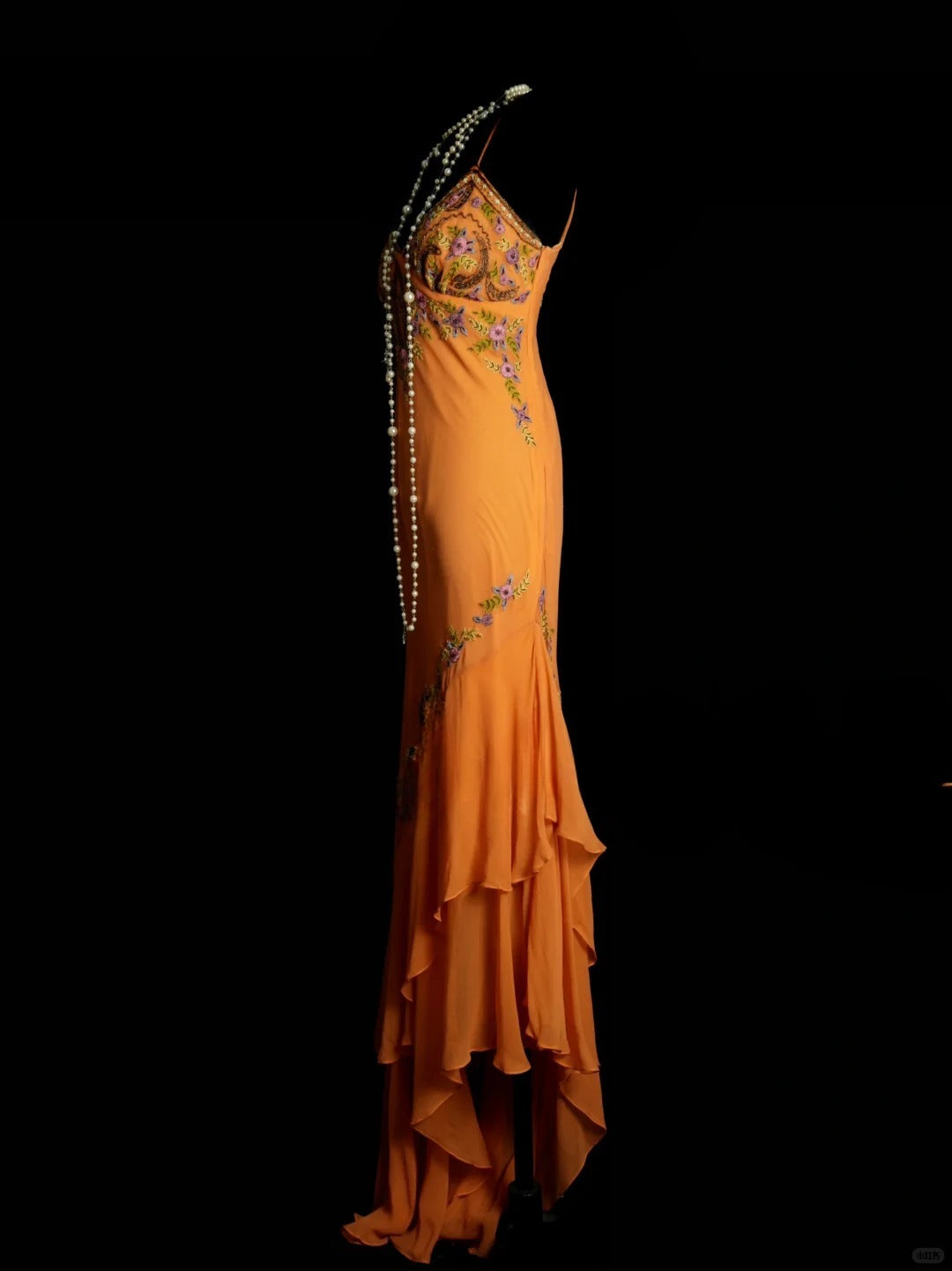 Vintage Orange Long Prom Dresses Sheath Sleeveless Evening Dresses Chiffon Appliques Spaghetti Straps Birthday Dresses EP06120