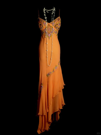 Robes d'anniversaire élégantes bleu dégradé, col en V, paillettes, mousseline, fourreau, robes de bal, robes de soirée ED04456