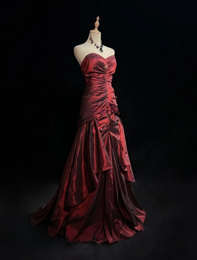 Elegant Burgundy Birthday Dresses, Sweetheart Sheath Long Prom Dresses, Satin Sleevless Evening Dresses EP06499