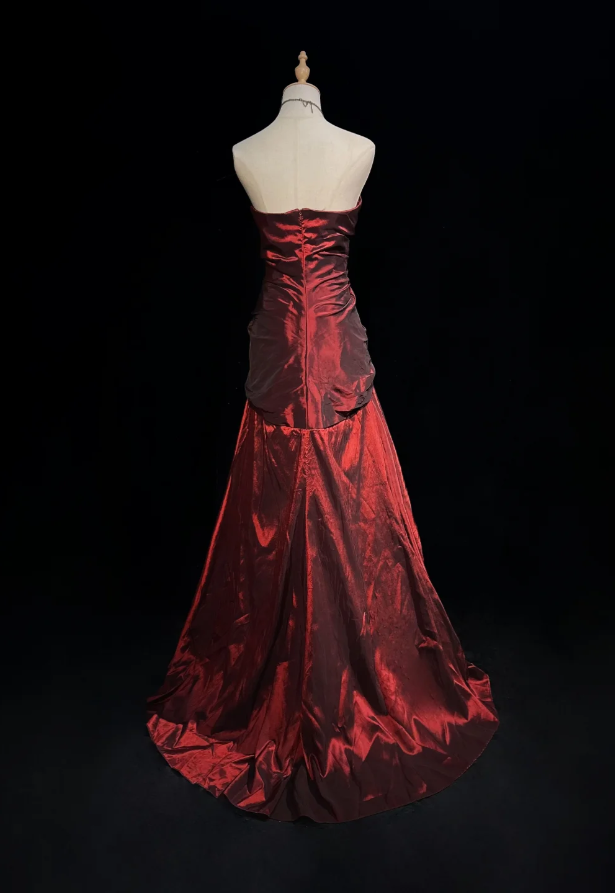 Elegant Burgundy Birthday Dresses, Sweetheart Sheath Long Prom Dresses, Satin Sleevless Evening Dresses EP06499