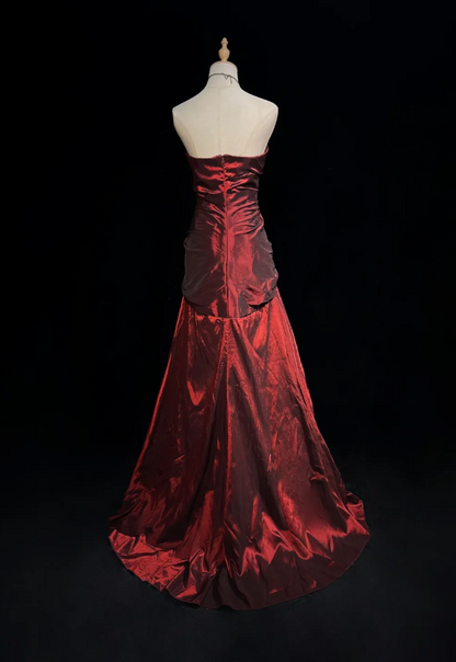 Elegant Burgundy Birthday Dresses, Sweetheart Sheath Long Prom Dresses, Satin Sleevless Evening Dresses EP06499