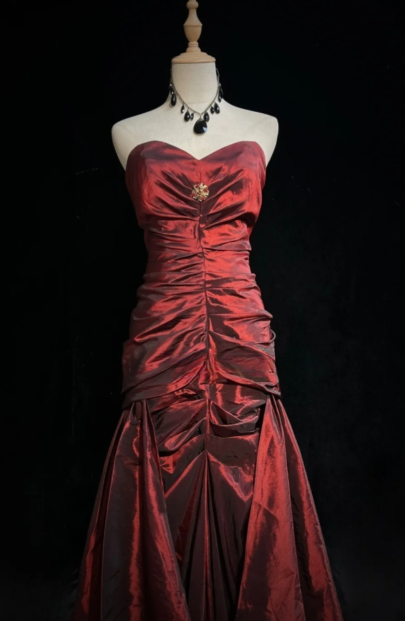 Elegant Burgundy Birthday Dresses, Sweetheart Sheath Long Prom Dresses, Satin Sleevless Evening Dresses EP06499