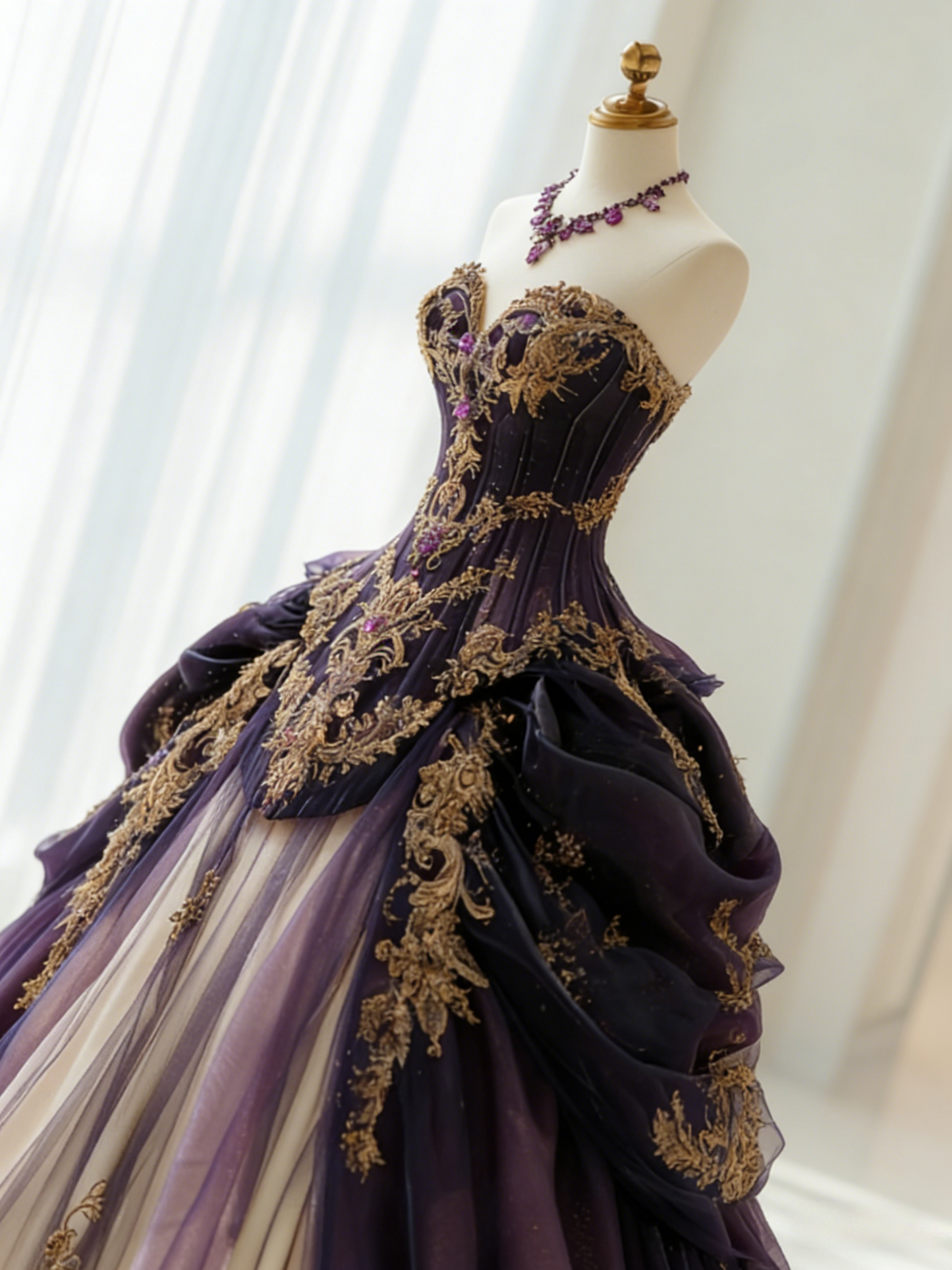 Gorgeous Purple Birthday Dresses, Sweetheart A-Line Long Prom Dresses, Appliques Tulle Quinceanera Dresses EP06500