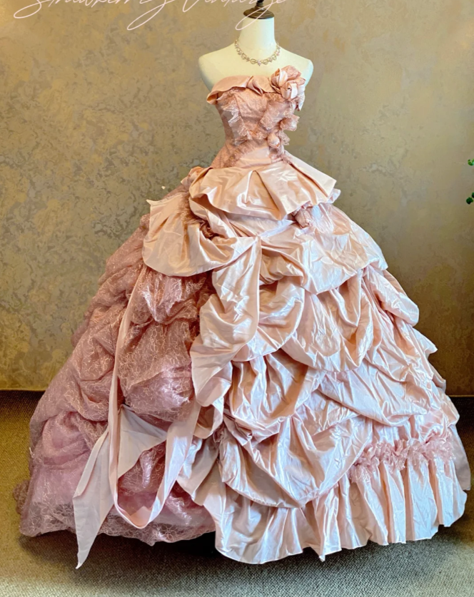 Gorgeous Pink Sweet 16 Dresses, Strapless A-Line Long Prom Dresses, Satin Quinceanera Dresses EP06501