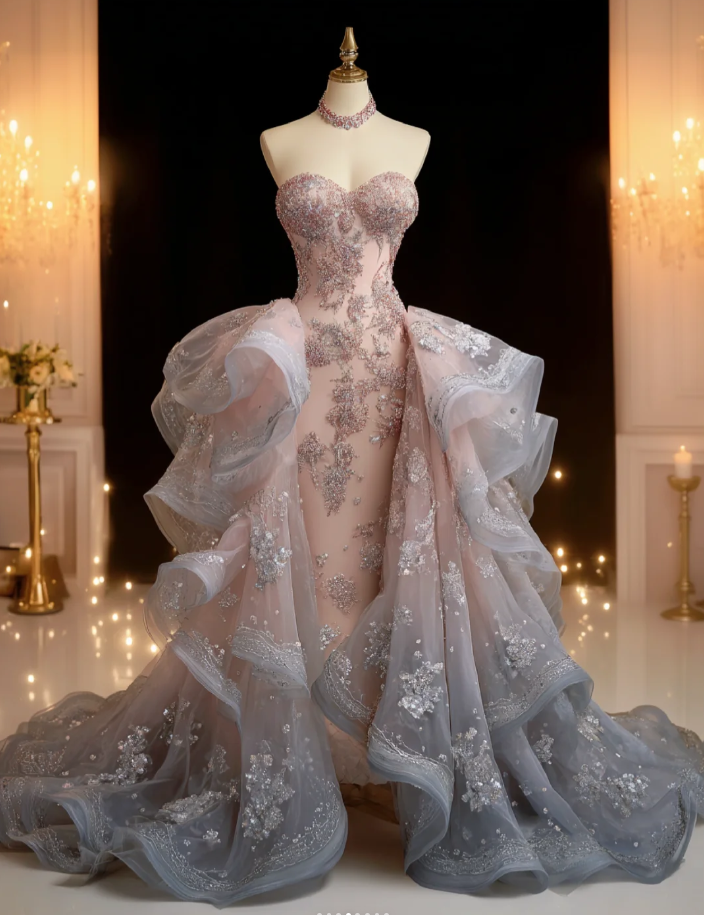 Gorgeous Pink Birthday Dresses, Sweetheart Sheath Long Prom Dresses, Beaded Tulle Sleeveless Evening Dresses EP06503