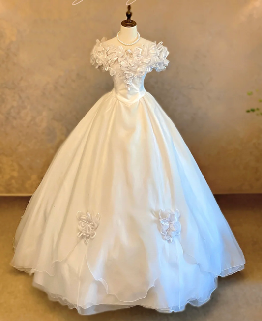 Gorgeous White Birthday Dresses, Off-shoulder A-Line Long Prom Dresses,  Tulle Sleeveless Evening Dresses EP06504