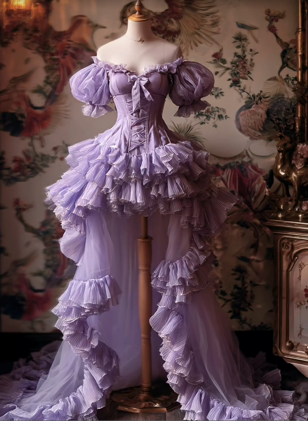 Cute Purple Birthday Dresses, Off-shulder Hi-Lo Prom Dresses,  Tulle Sleeveless Evening Dresses EP06508