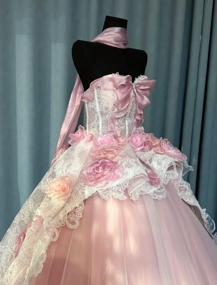 Cute Pink Sweet 16 Dresses, Sweetheart  A-Line Long  Prom Dresses,  Tulle Sleeveless Quinceanera Dresses EP06510