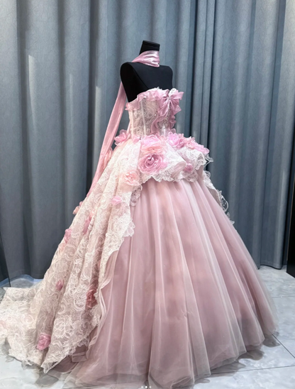 Cute Pink Sweet 16 Dresses, Sweetheart  A-Line Long  Prom Dresses,  Tulle Sleeveless Quinceanera Dresses EP06510