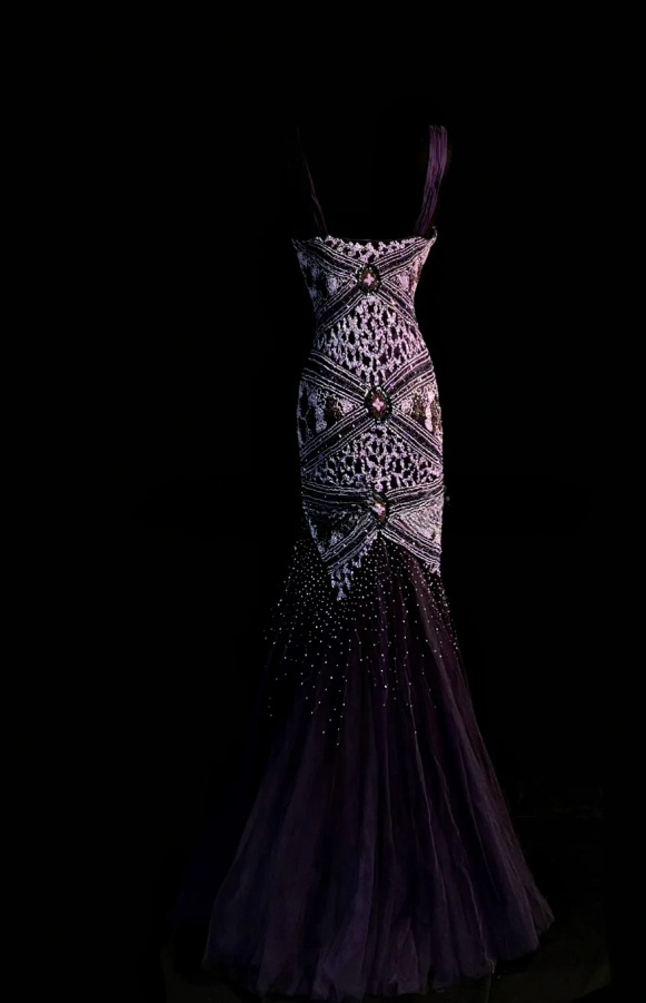 Chic Purple Dresses, Straps Mermaid Long Prom Dresses, Beaded Chiffon Sleeveless Evening Dresses EP06517