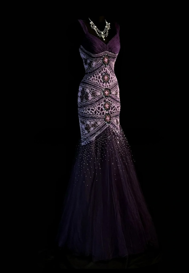 Chic Purple Dresses, Straps Mermaid Long Prom Dresses, Beaded Chiffon Sleeveless Evening Dresses EP06517