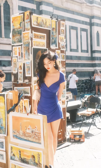 Chic Blue Birthday Dresses, V-neck Bodycon Short Prom Dresses, Spandex Sleeveless Evening Dresses EP06520
